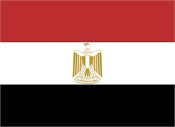 [ai] The flag of Egypt featuring horizontal stripes of red, white, and black with a golden eagle emblem in the center of the white stripe.